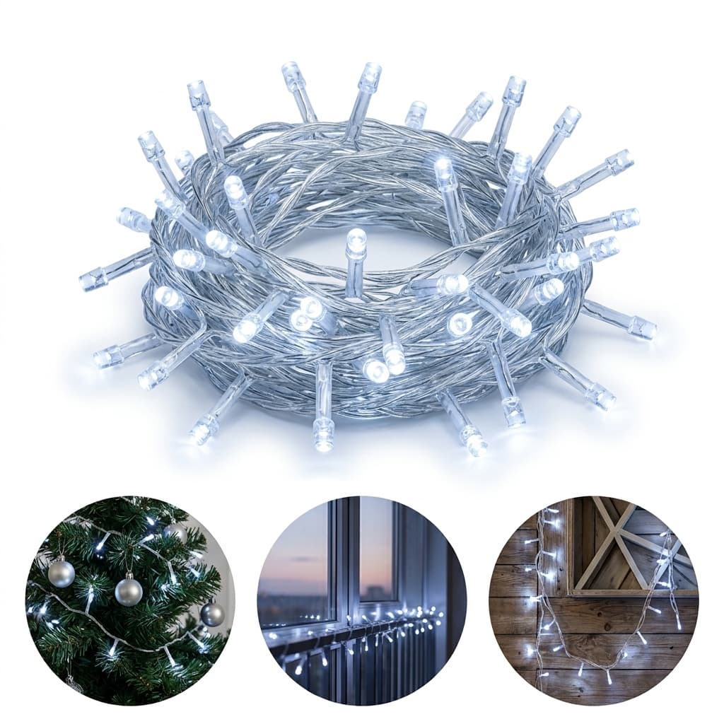 Pisca Pisca 100 LEDs Branco Frio 10M 110V Cordão Luz Natal Decoração Festa