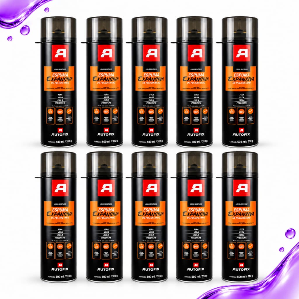 10 Unidades Espuma Expansiva PU Autofix 500ml 310g Concreto Madeira Metal PVC Alvenaria Multiuso