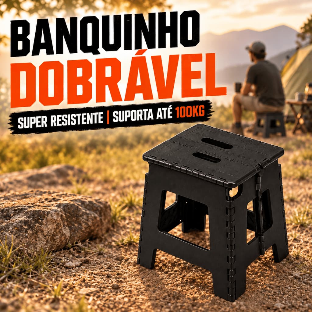 Banqueta Dobrável Plástico Reforçado 100kg Banco Multiuso Camping Pesca Manicure Viagem Compacto Portátil