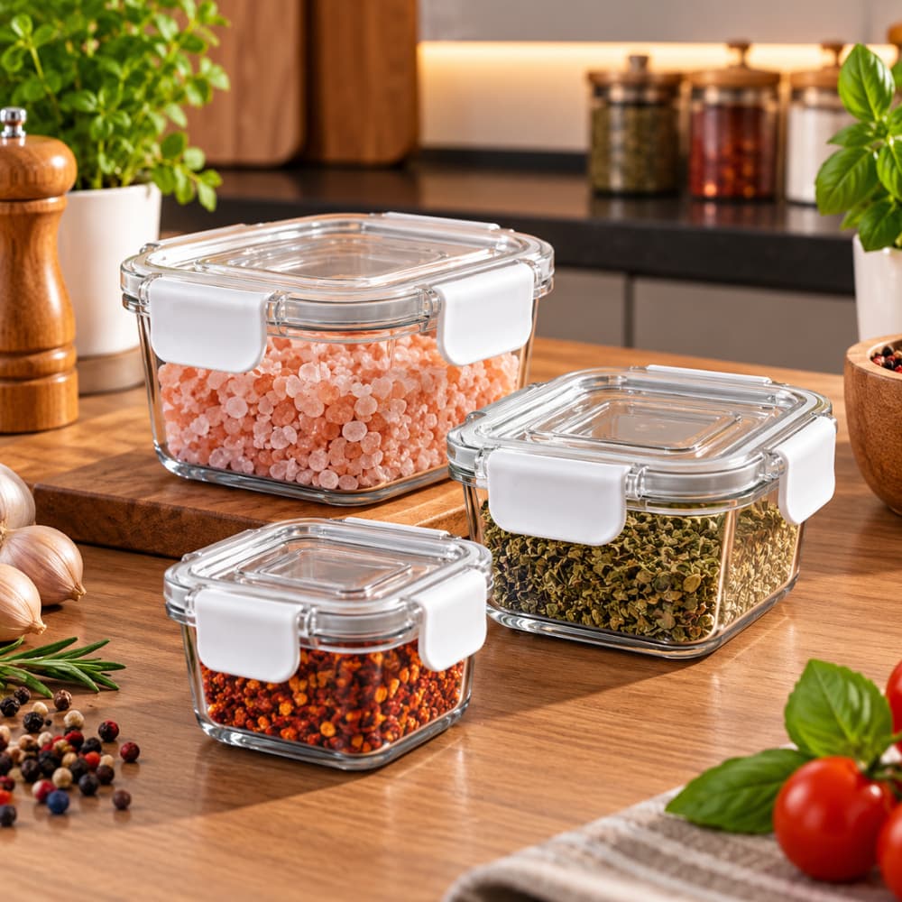 Kit 3 Potes Herméticos com Tampa e Travas 60ml 160ml 380ml Organizador de Alimentos