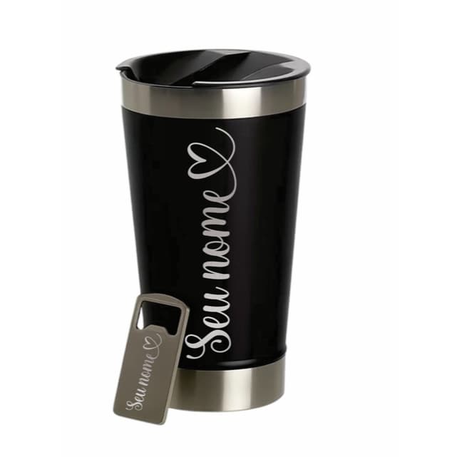 Copo Térmico Inox 473ml com Abridor Personalização a Laser- Nome - Logo - Time