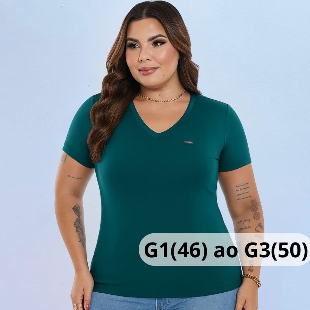 Plus Size Blusa Feminina Gola V Manga Curta Viscolycra Conforto e Caimento Perfeito G1 G2 G3 Moda Plus Tamanho Grande
