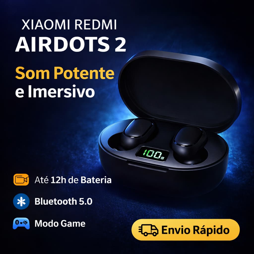 Fone de Ouvido Bluetooth Xiaomi Redmi AirDots 2 - Visor Digital, Som Potente, Conforto e Estilo