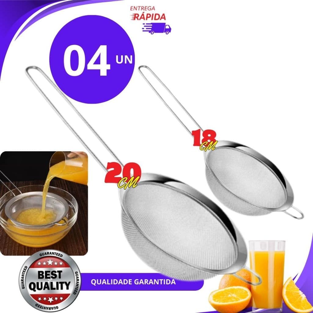 jogo 4 ou 2 peças Peneiras Coador20cm 2 Peneiras18 cm Aço Inox Restaurantes Lanchonetes Confeitarias
