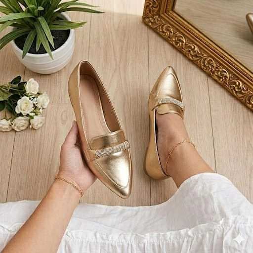 Sapatilha Feminina Confortável Luxo Mocassim Sapato Feminino Bico Fino Rosê Strass Para Dia a Dia
