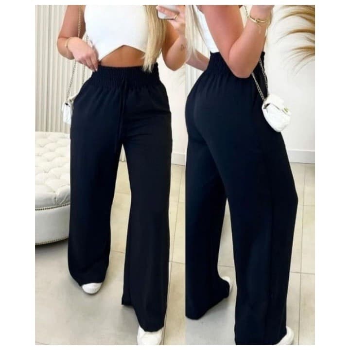 Calça Pantalona Feminina Cintura Alta com Bolso Funcional