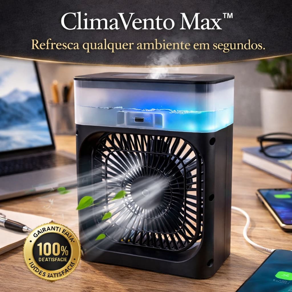 Climatizador Portátil USB Recarregável Mini Ar Condicionado Silencioso ClimaVento Max™