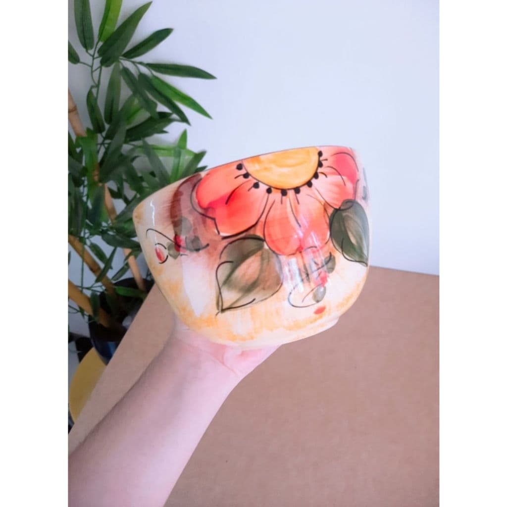 tigela bowl louça pintada floral vintage ano 70