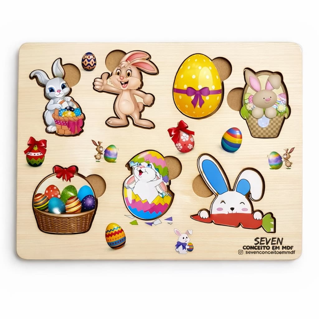 Brinquedo Educativo Jogo de Encaixe Páscoa MDF Alto Brilho 19x24cm
