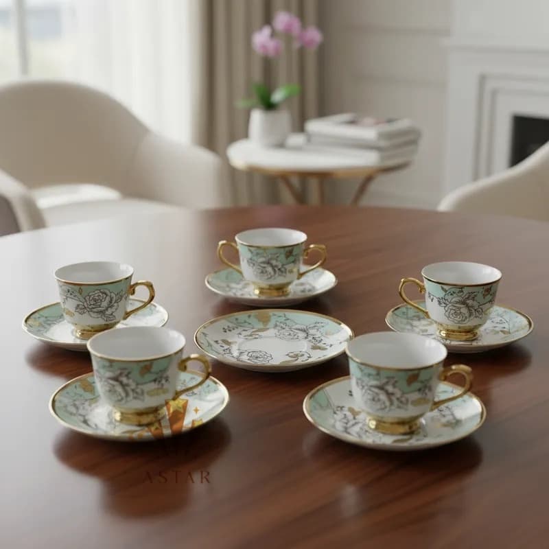 Kit Xicaras Com Pires De Cafe E Cha Porcelana Branca Presente Dia das Mães Natal