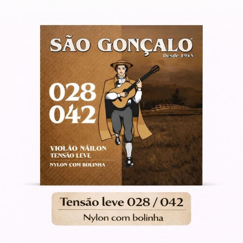 Encordoamento Violão Nylon Cristal com Bolinha Corda 028 042 Tensão Leve São Gonçalo