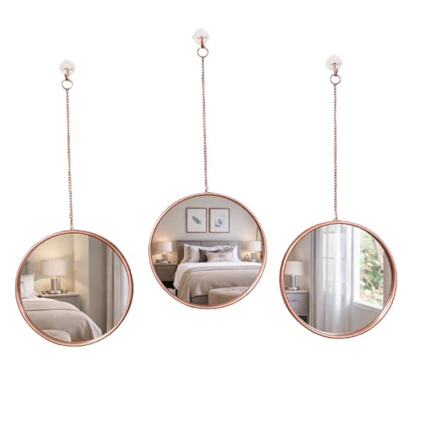 Kit C/3 Espelho Redondo Rose Gold Decorativo Banheiro Quarto
