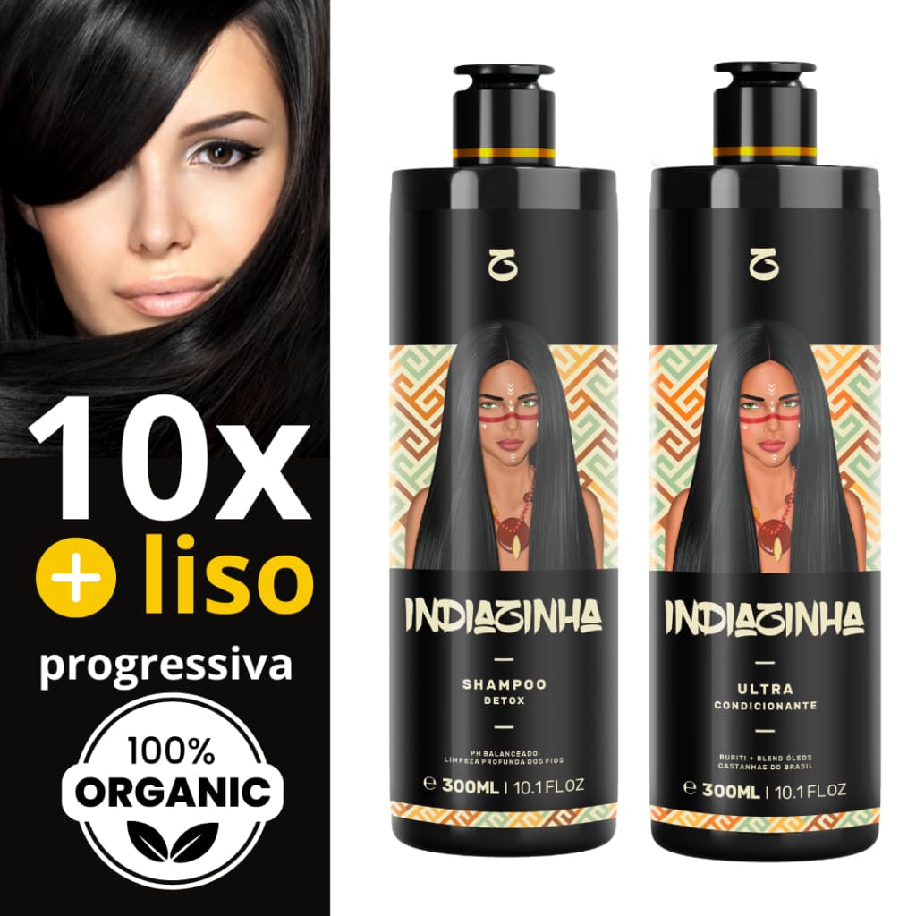 Escova Progressiva Sem Formol Profissional Indiazinha Orgânica Sem Cheiro Não Arde Liso Extremo 2x300ml De 3 A 4 Meses