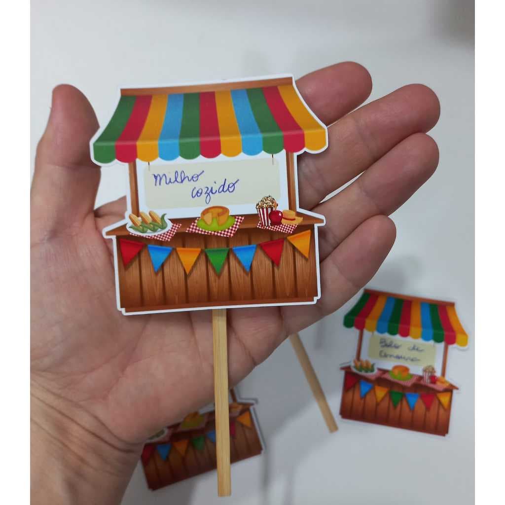 Kit 12 ou 24 plaquinhas para festa junina, plaquinha para comida de festa junina, decoração de mesa junina
