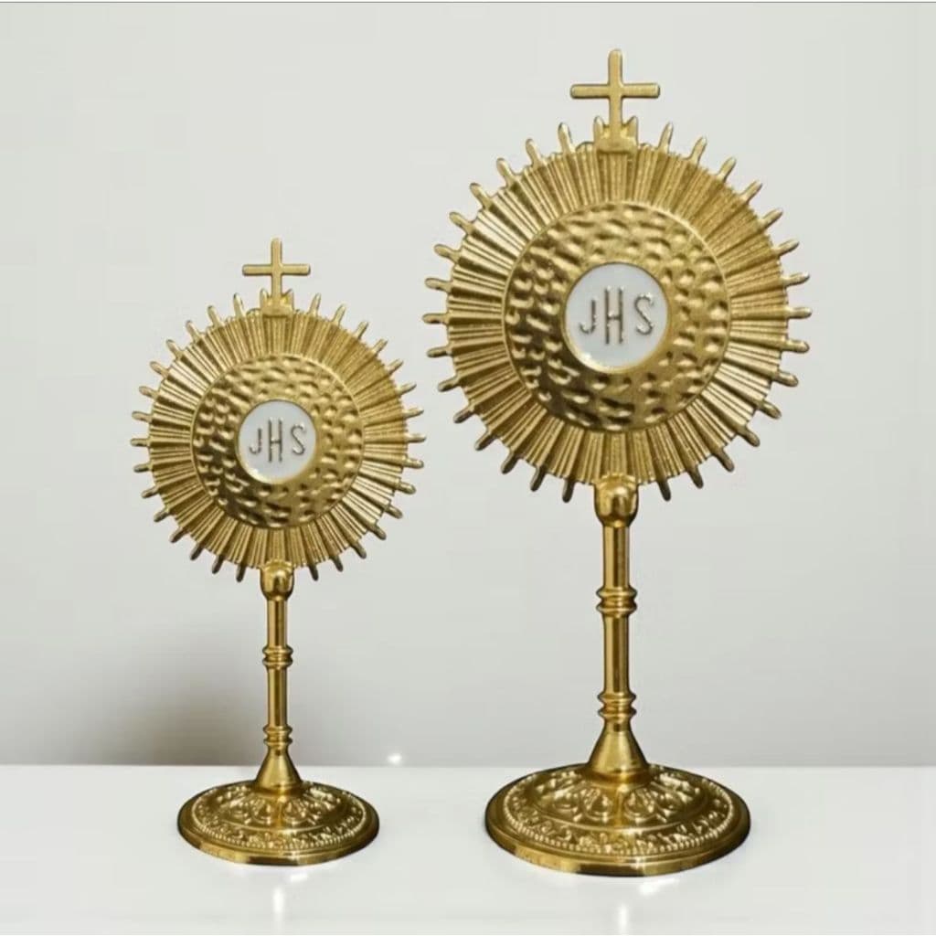 Ostensório Dourado JHS para Exposição do Santíssimo – Modelo Tradicional Luxo (Grande ou Pequeno)