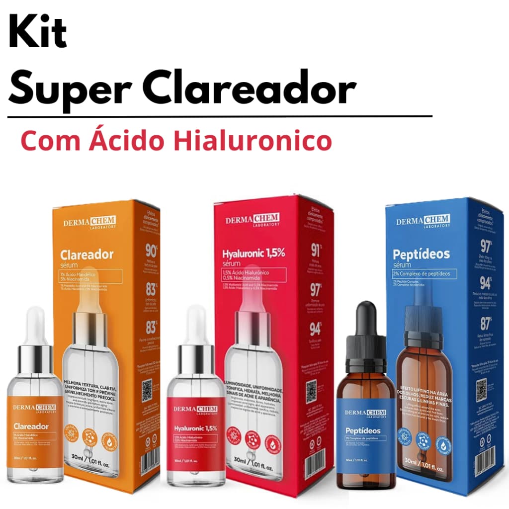 Kit Super Clareador Niacinamida Peptídeos Hialurônico RosaMosqueta Skin Care Manchas Poros Rugas Envio Imediato Original