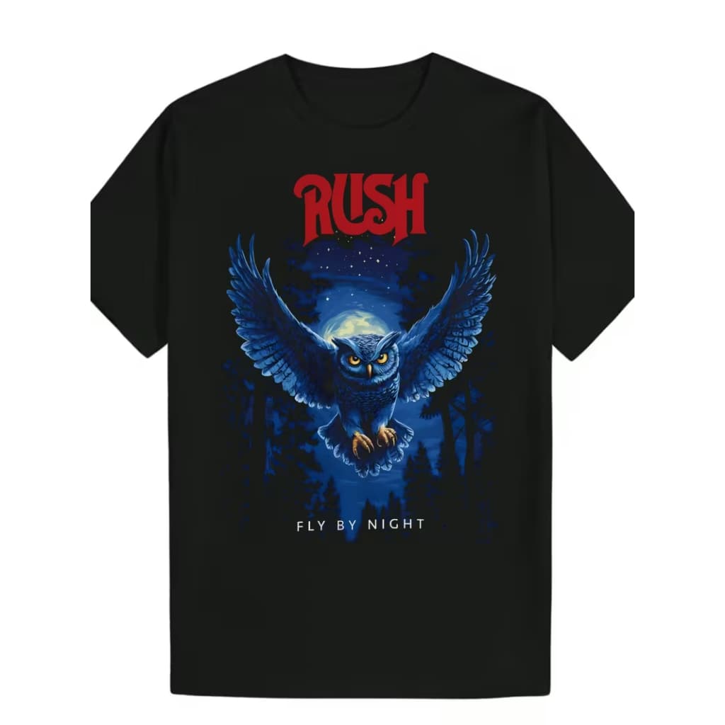 Camiseta Básica ou Oversized em Algodão Banda de Rock Rush Fly by Night Owl Coruja Tour Classico