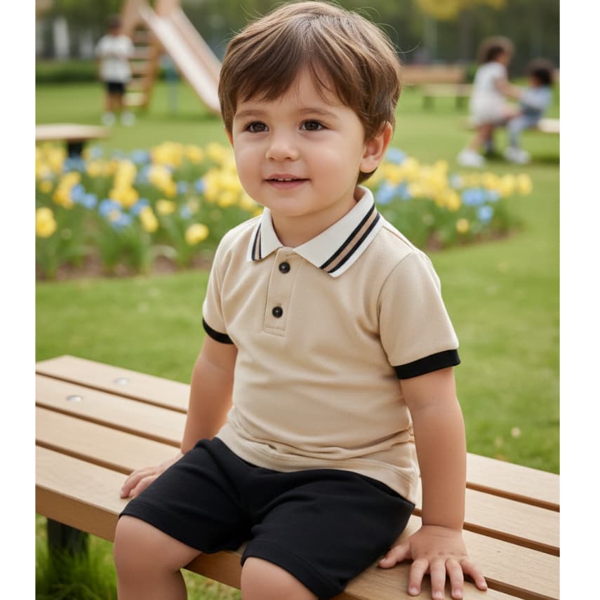 Camisa Polo Infantil Manga Curta Ideal para Verão malha piquet e short moletinho