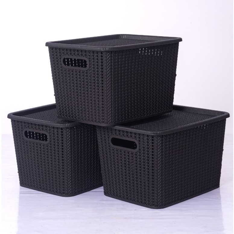 Kit 3 Caixa Cesto Organizador Ratan 20 Litros Com Tampa