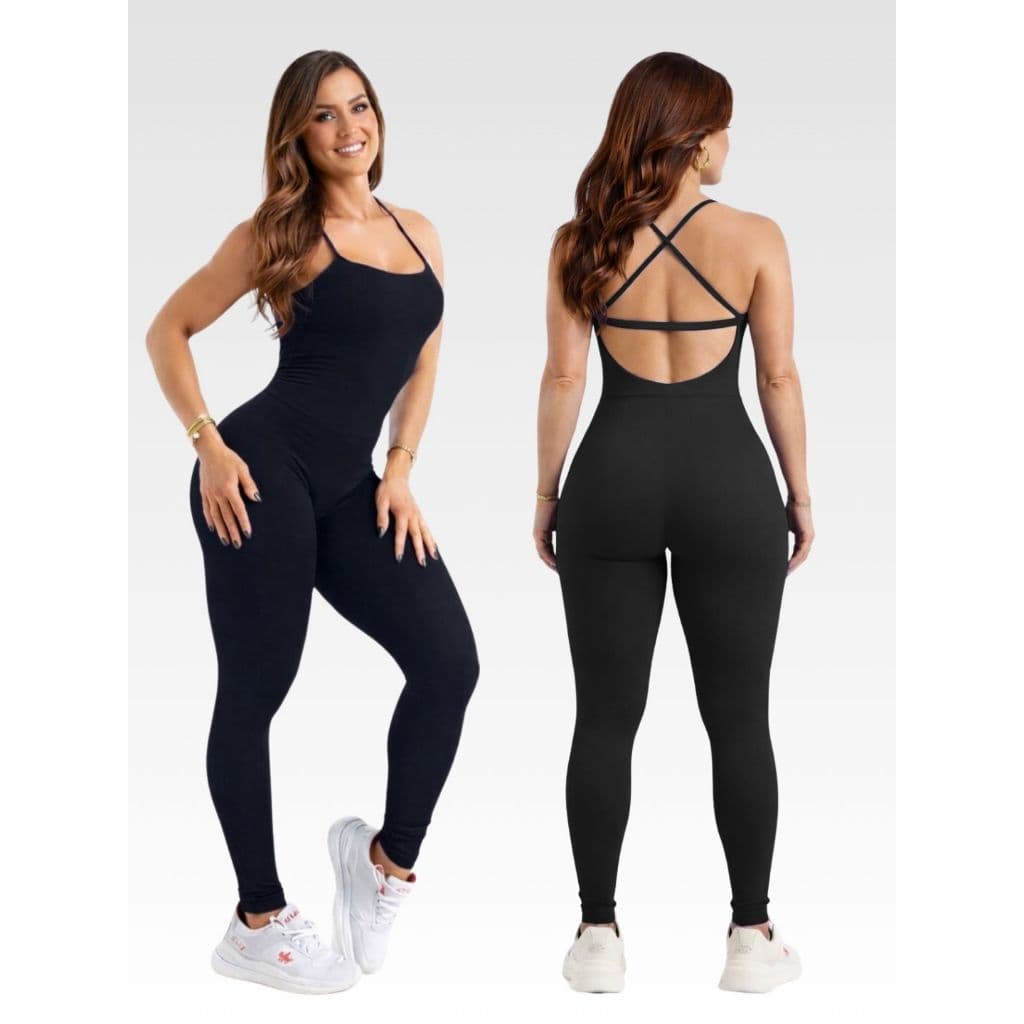 Macacão Longo Fitness Premium Legging Feminino Academia Treino Costas Nuas Tiras