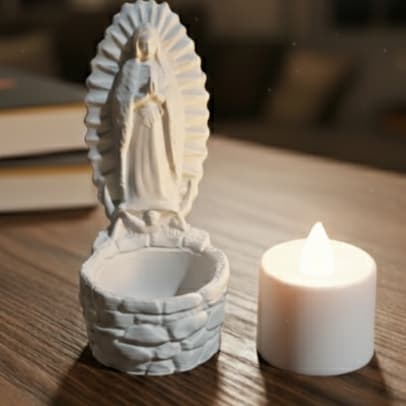 Porta Vela Nossa Senhora Aparecida 10cm + Vela LED Inclusa