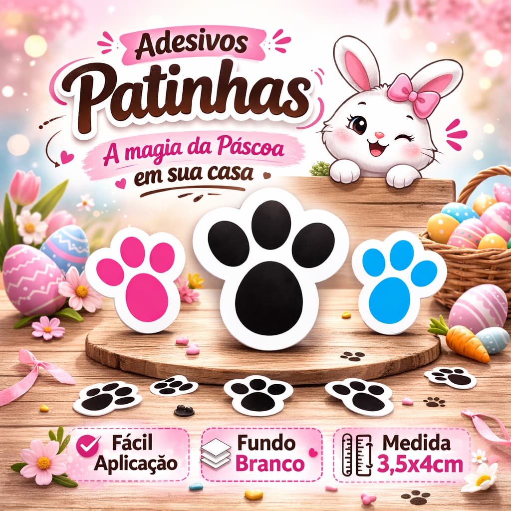 Patinhas Adesivas de Coelho Pezinho para Páscoa – Vinil 100und