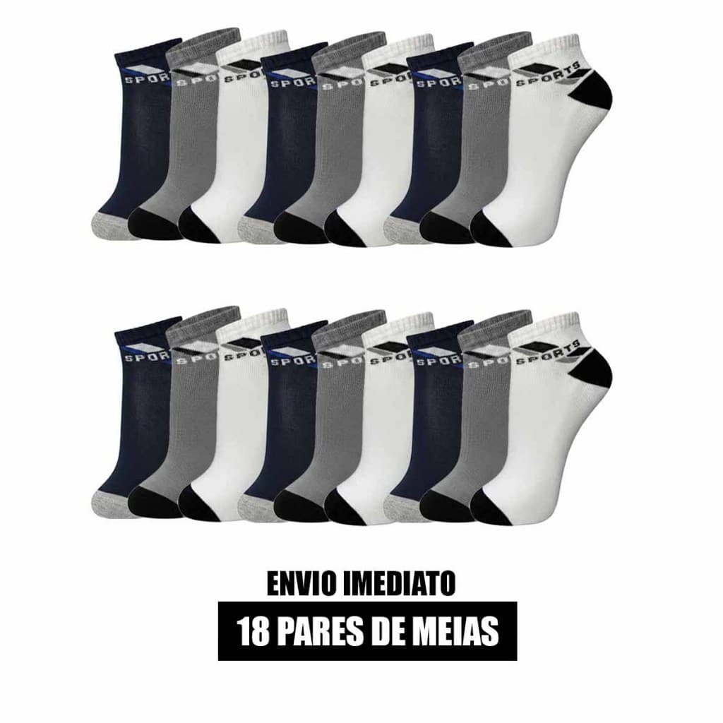 Kit 9 ou 18 pares de meias modelo sports soquete