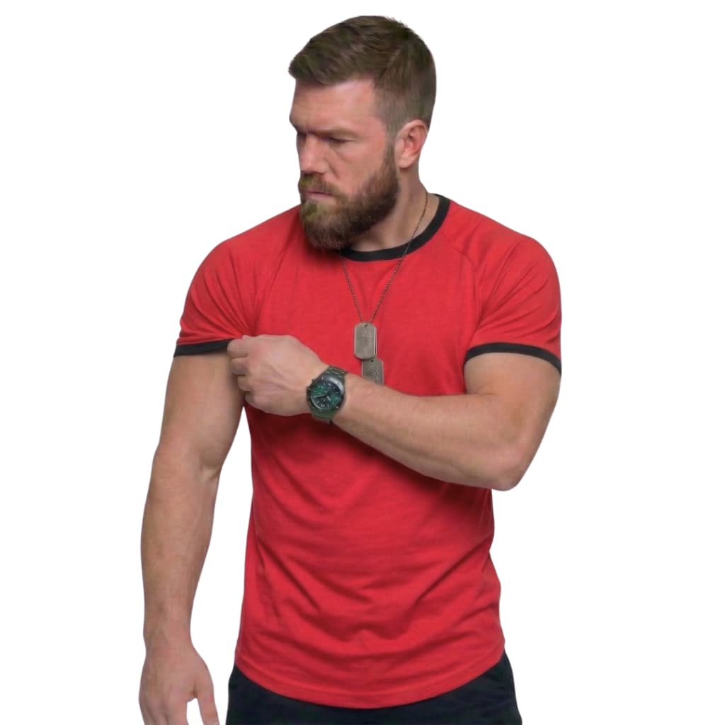 Camiseta Masculina Estilo Raglan Casual de Manga Curta Barra Arredondada