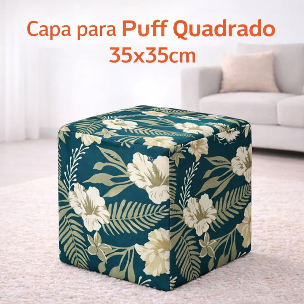 Capa para Puff Quadrado 35x35 Elástica Estampada Decorativa Sala Quarto