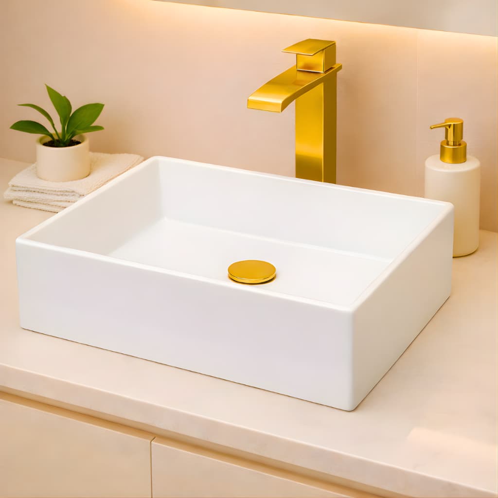 ** PROMOÇÃO ** Pia Para Banheiro Cuba Sobrepor 40cm Apoio Branca Lavabo Lavatório Mármore Sintético - GAMA MÓVEIS