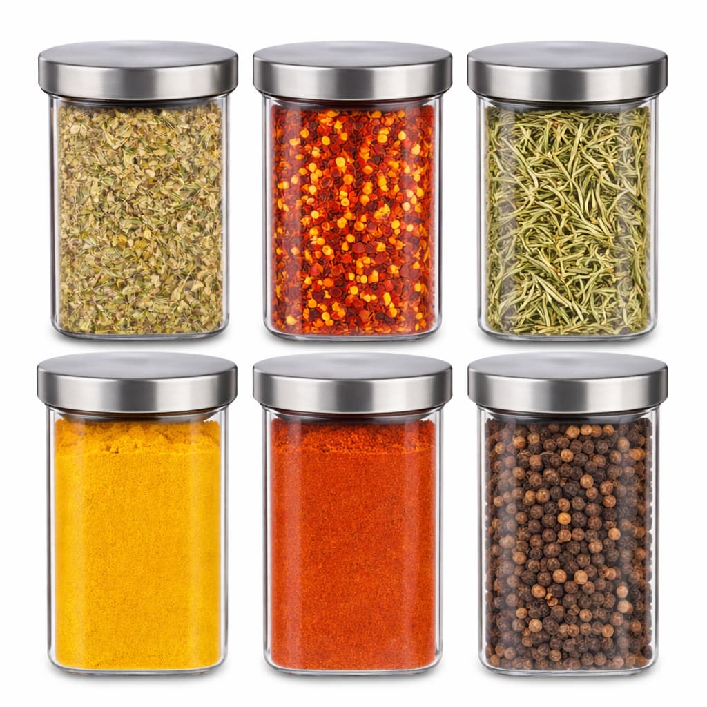 Kit Porta Temperos e Condimentos Vidro Tampa inox 6un 250ml Redondo