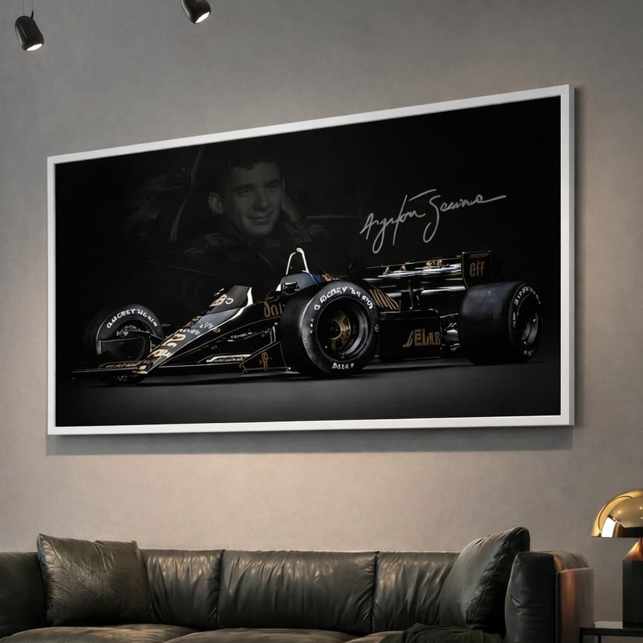 Quadro Decorativo Grande Luxo Ayrton Esportivo Formula 1 para Sala de Estar