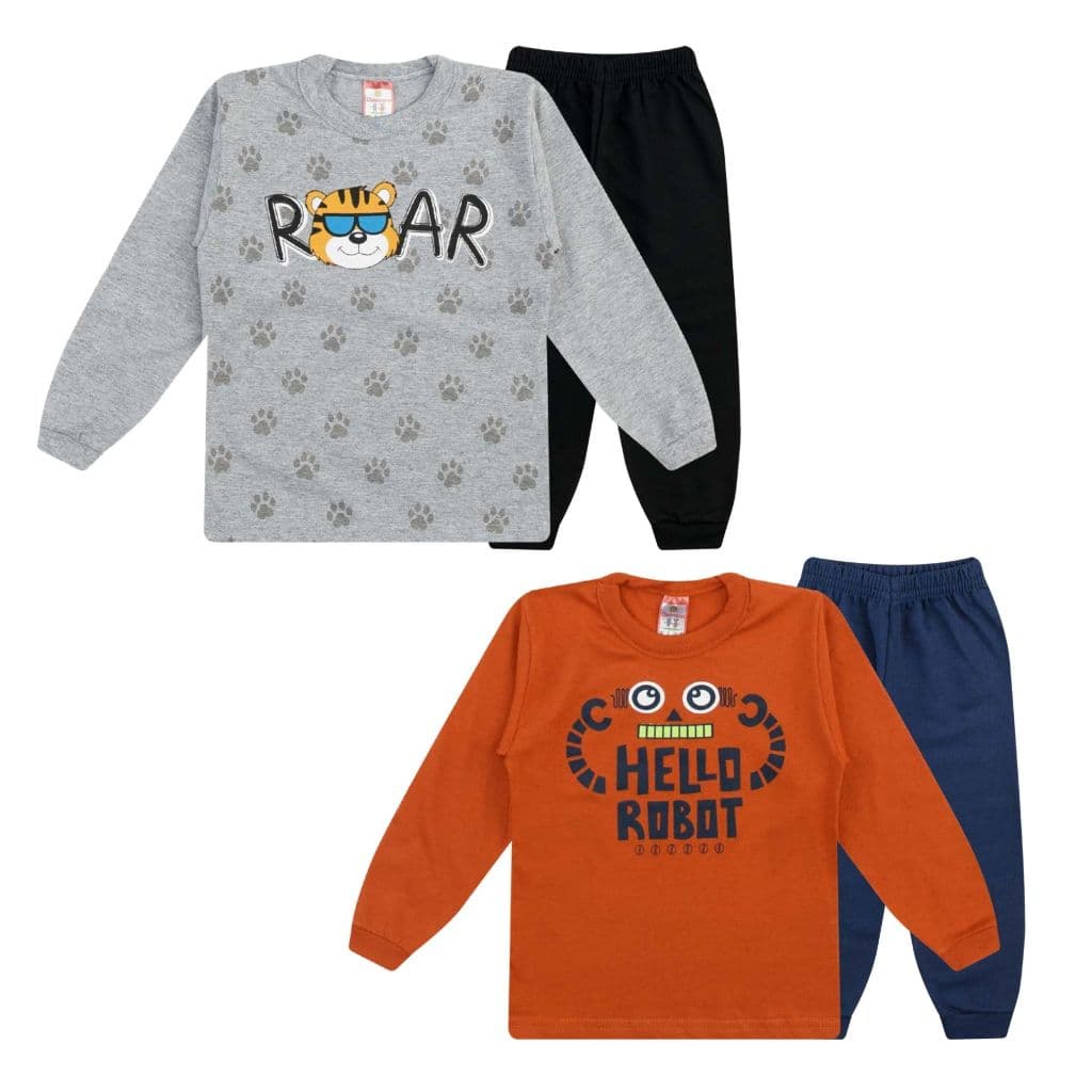 Kit 2 Camisetas Manga Longa +2 Calças De Moletom Infantil Menino