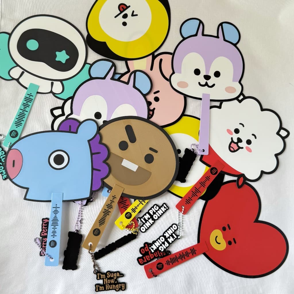 Leque Personagens BT21 BTS Kpop Colorido Com Chaveiro