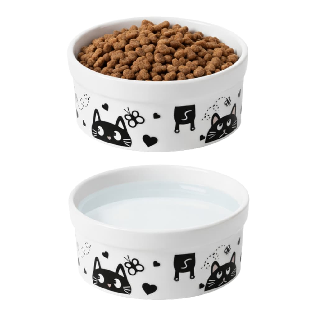 Kit Comedouro Bebedouro para Pet 300Ml Porcelana Tigelinha para Gatos
