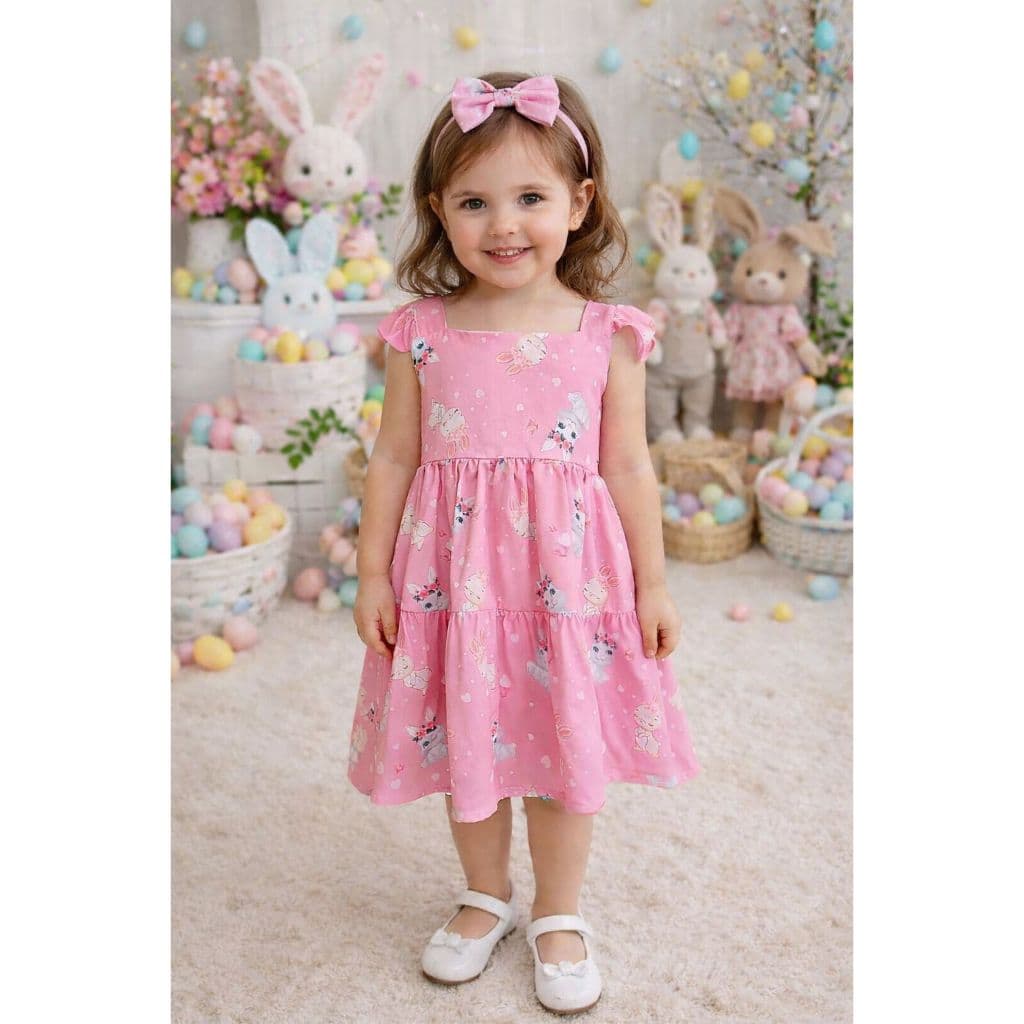 Vestido Infantil Menina Estampa Coelhinho Páscoa