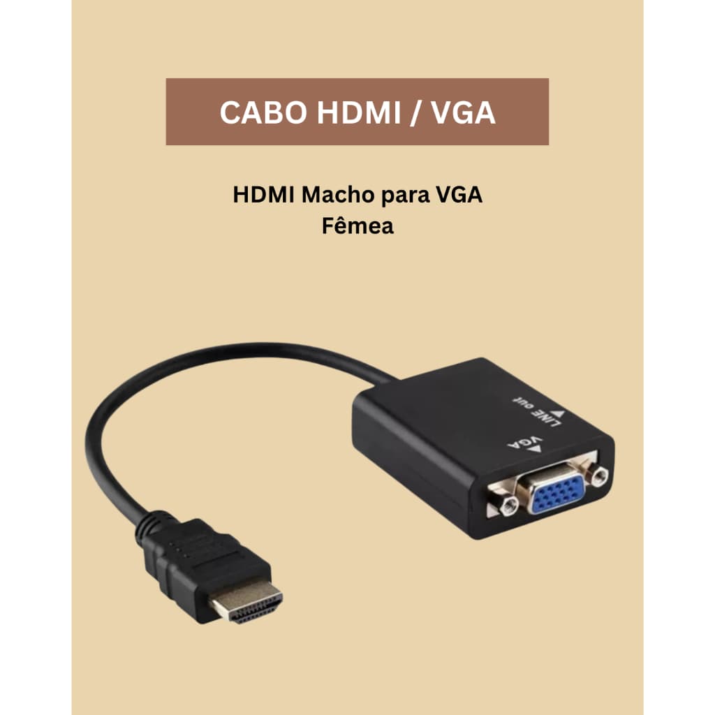 Adaptador Conversor HDMI para VGA Kapbom | HDMI Macho para VGA Fêmea HD 1080i para TV, Notebook, Projetor