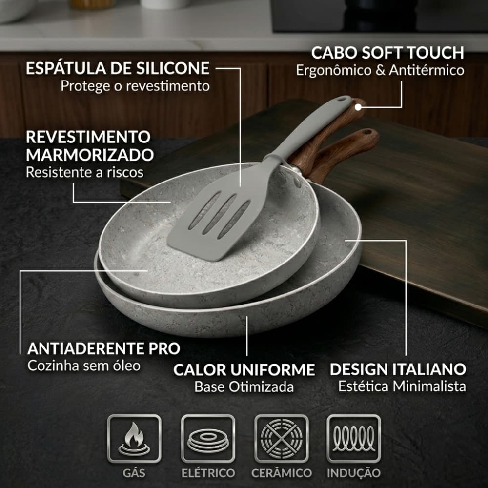 Kit 2 Frigideiras Antiaderentes Cerâmica Indução Gás Elétrico Não Gruda Panela Cozinha Profissional
