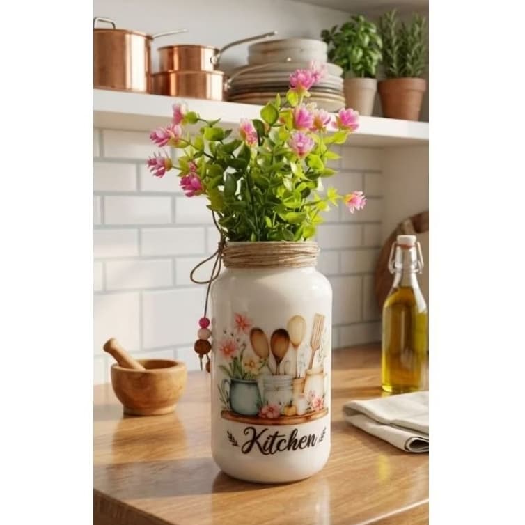 Vaso Decorativo Cozinha "Kitchen" com flores artificiais