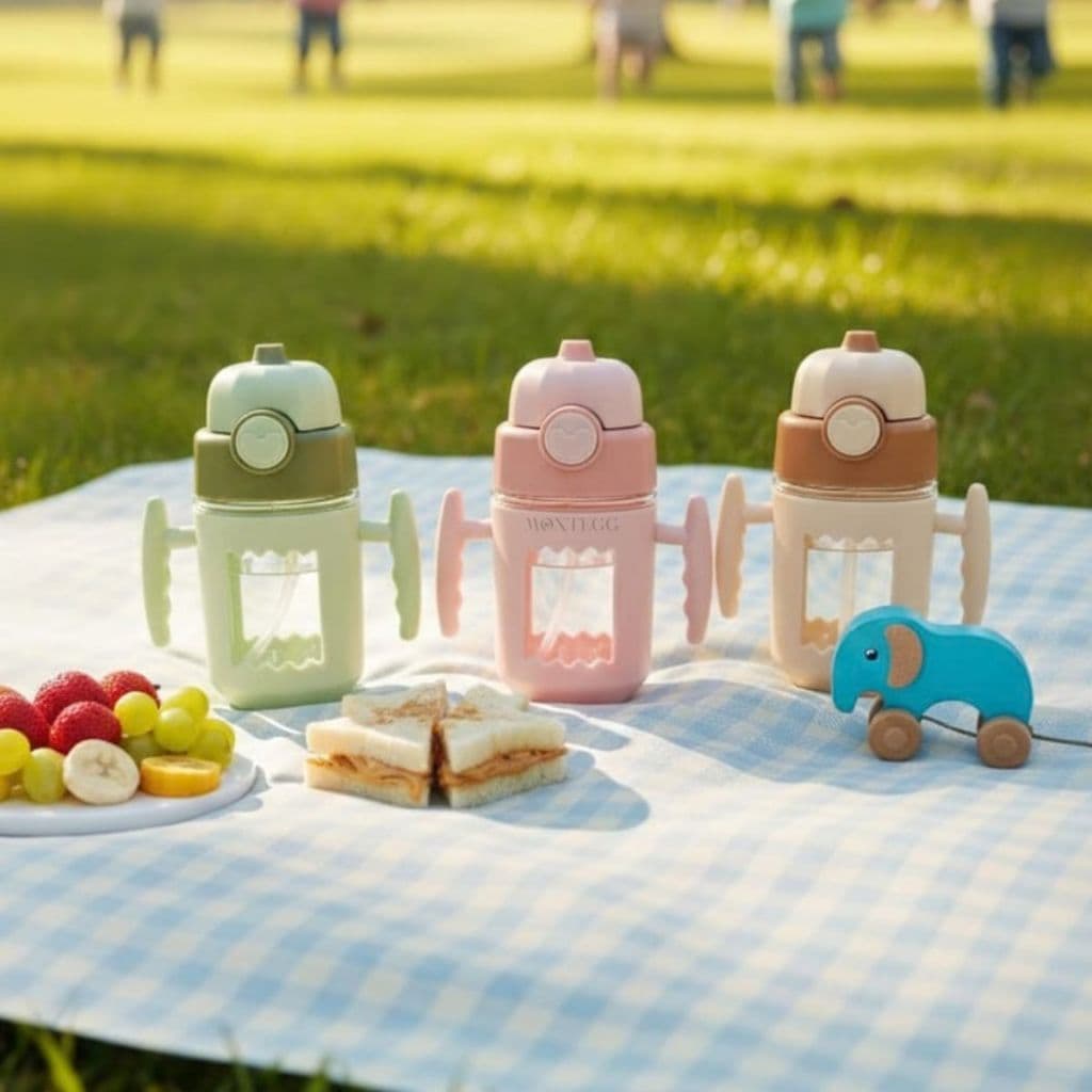 Copo de Treinamento Infantil Com Alça Canudo Silicone 280ml Resistente Copo de Transição Copo Bebe