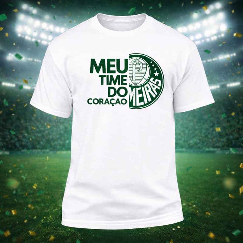 Camiseta Masculina Futebol Meu Time do Coração Estampa Verde Casual Algodão