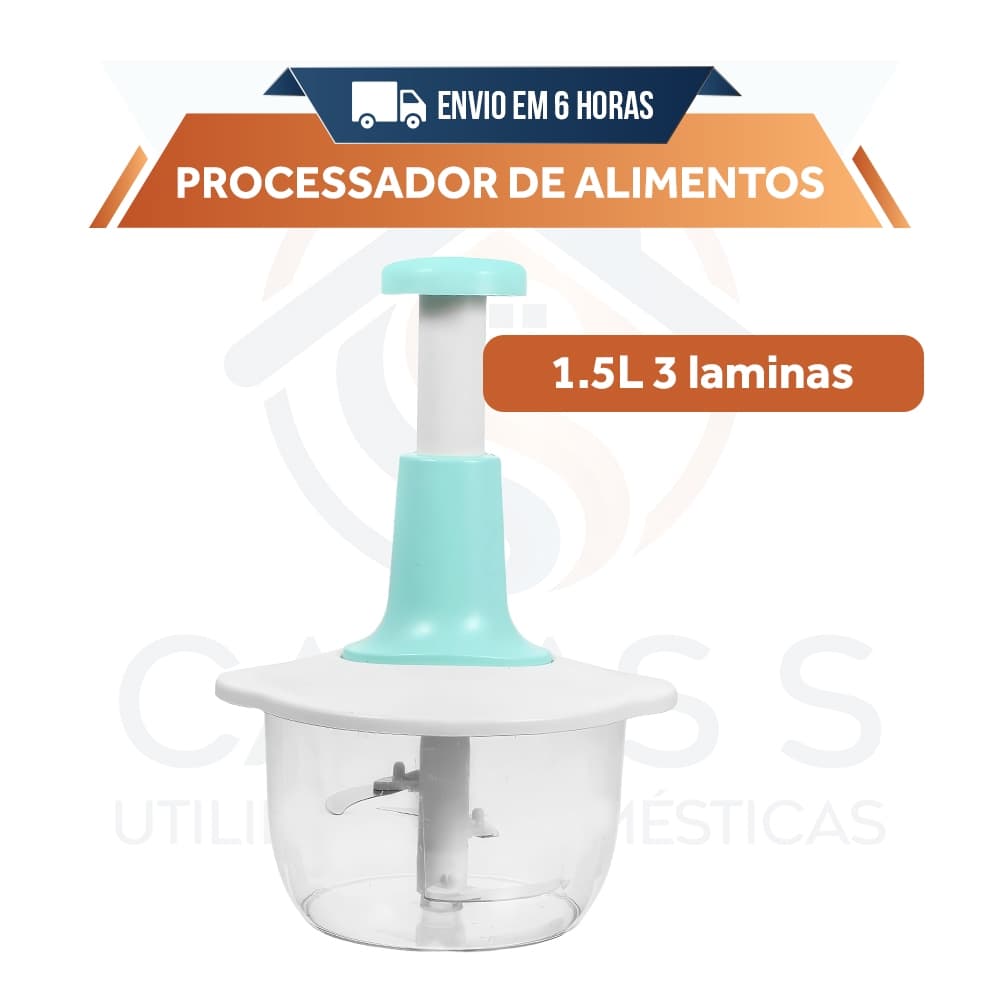Processador Triturador De Alimentos Para Cozinha Manual Com 3 Lâminas Em Aços Afiadas 1,5 Litros