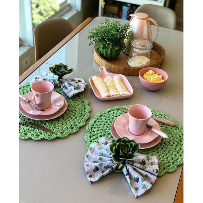 kit 02 Americano de Crochê redondo 40 cm - Estilo Tradicional Boho