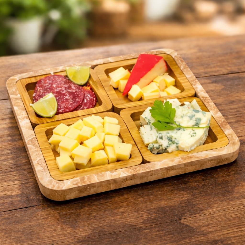 Conjunto 4 Petisqueiras de Madeira | Petisqueiras Quadradas Elegantes | Ideal para Servir Petiscos e Aperitivos ✨