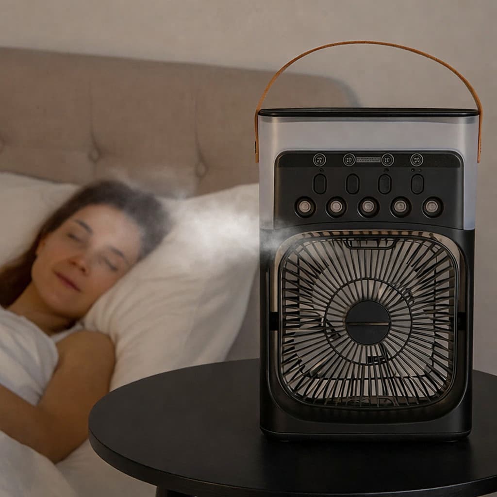 Mini Ventilador Portátil Umidificador Climatizador Reservatório USB Led Quarto Sala Escritório Mesa