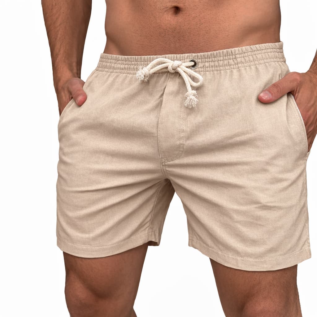 Bermuda Masculina Short de Linho Premium Casual Com Elástico Cordão e Bolso Short mauricinho