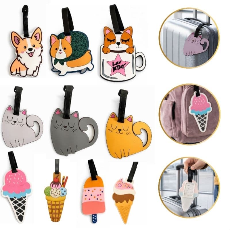 Tag de Mala para Viagem Identificardor de Bagagem Etiqueta Mochilas Bolsas Silicone Kit Acessórios