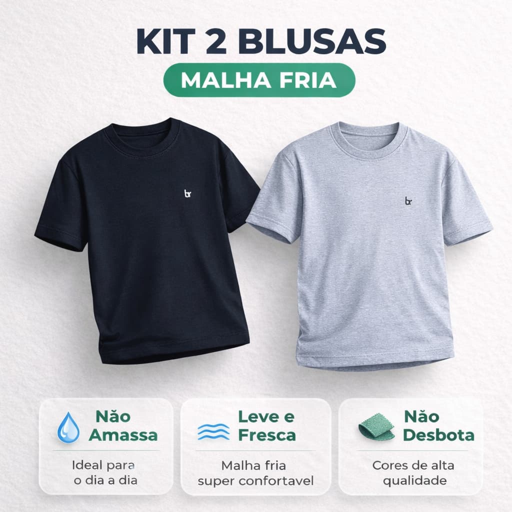 Kit 2 Blusas Infantil Básica Camiseta Tecido Não Amassa - Malha Fria
