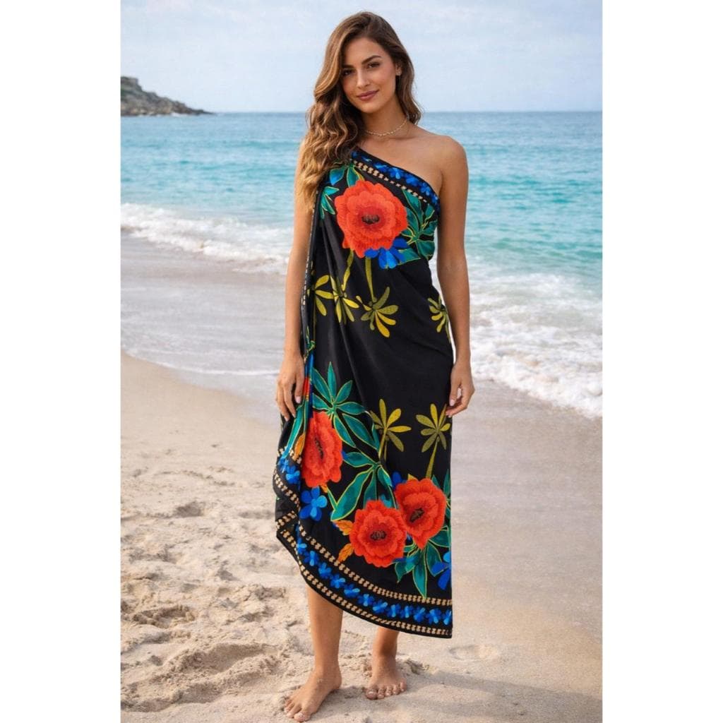 Canga de Praia saída de praia feminina grande inspiração farm pompom piscina parque