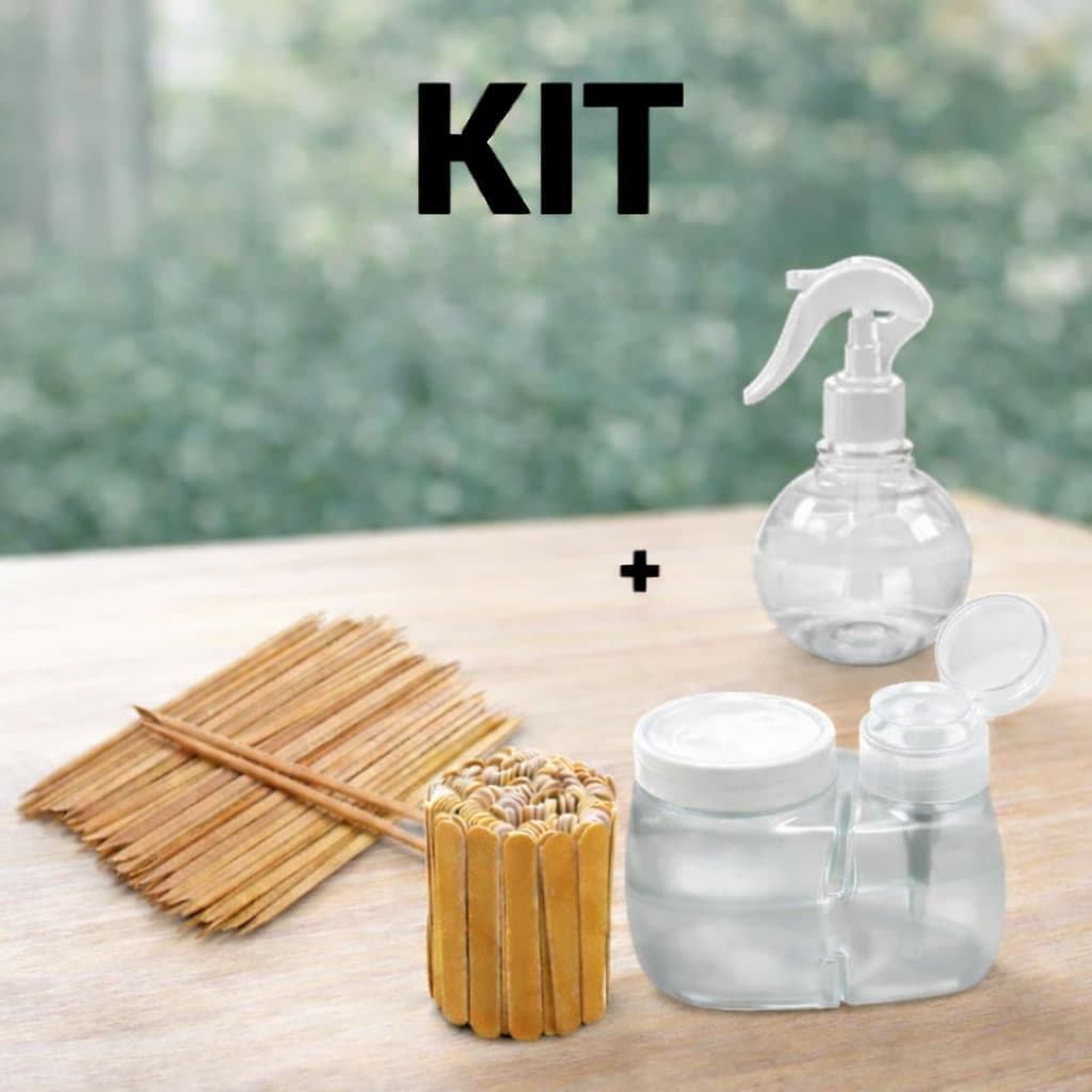 Kit Manicure Completo Palitos de Laranjeira Lixa de Unha Borrifador e Dispenser Acetona